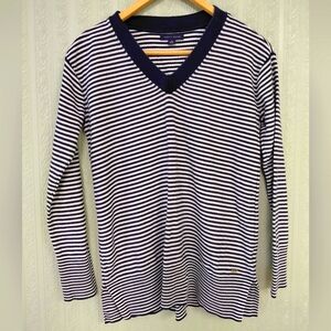 Tommy Hilfiger Navy Striped V-Neck Women's Top
